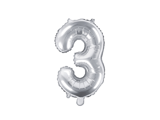 Balon foliowy Cyfra ''3'', 35cm, srebrny