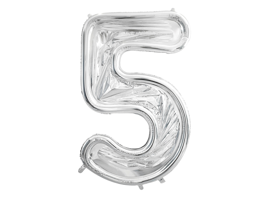 Nummerrahmen '5' für Latexballons, 126cm, Glänzend Silber