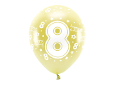 Eco Ballons 33 cm, Zahl '' 8 '', golden (1 VPE / 6 Stk.)