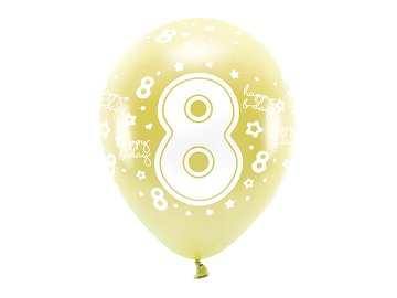 Metallic Eco Balloons 33 cm, Number '' 8 '', light gold (1 pkt / 6 pc.)