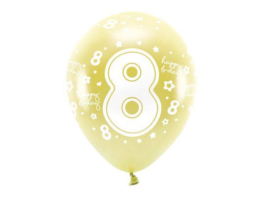 Ballons Eco 33 cm, chiffre '' 8 '', or (1 pqt. / 6 pc.)