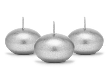 Floating candle disc, metallic, silver, 4cm (1 pkt / 50 pc.)