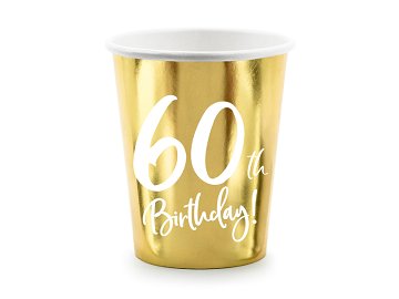 Paper cups 60th Birthday, gold, 220ml (1 pkt / 6 pc.)