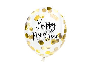 Luftballons mit Konfetti - Happy New Year, 27cm, gold (1 VPE / 3 Stk.)