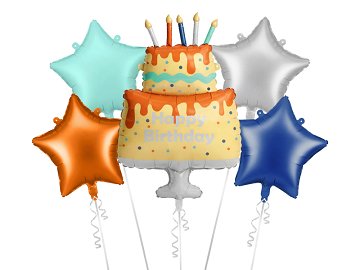 Foil balloon set Colourful Cake Happy Birthday, mix (1 pkt / 5 pc.)