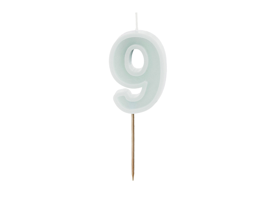 Birthday candle Number 9, light mint, 6 cm