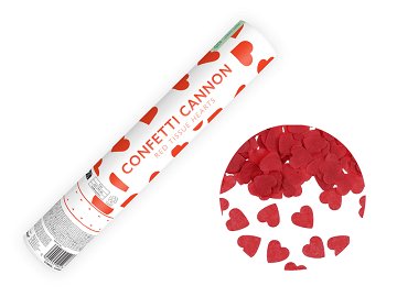 Confetti cannon with hearts, red, 28cm