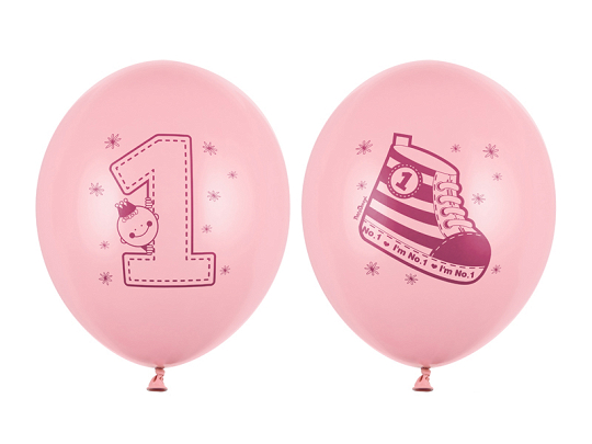 Balloons 30cm, Sneaker - Number 1, Pastel Pink (1 pkt / 6 pc.)