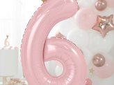 Stojący balon foliowy cyfra "6" , 84 cm, jasny różowy