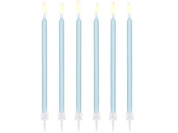 Bougies d'anniversaire lisses, bleu clair, 14cm (1 pqt. / 12 pc.)