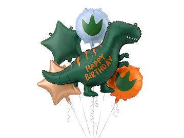 Foil balloon set Dinosaur Happy Birthday, mix (1 pkt / 5 pc.)