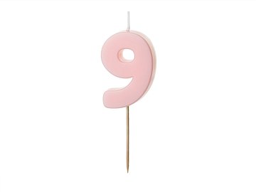 Świeczka urodzinowa Cyferka 9, jasny różowy, 5.5 cm