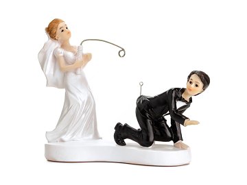 Cake Topper Newly-weds with a fishing rod, 13cm