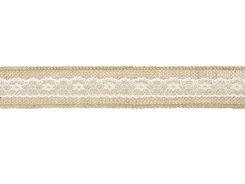 Juteband med spets – natur – 5x500 cm