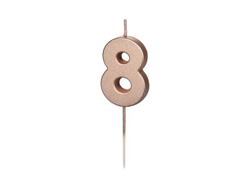 Bougie d'anniversaire Chiffre 8, or rose, 4.5cm