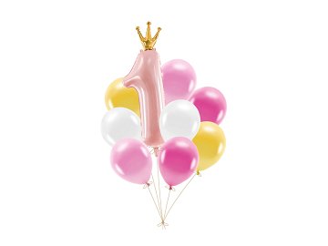 Balloon set First Birthday, pink (1 pkt / 9 pc.)