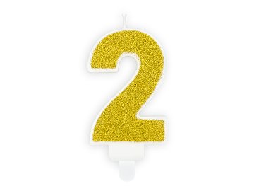 Bougie d'anniversaire Chiffre 2, dorée, 7 cm