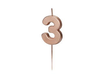 Bougie d'anniversaire Chiffre 3, or rose, 4.5cm