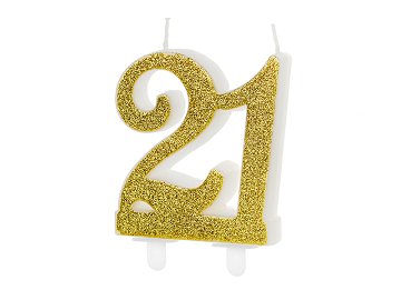 Świeczka urodzinowa liczba 21, złoty, 7.5cm