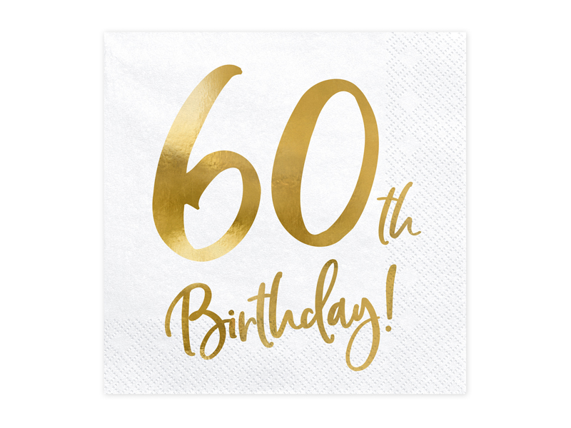 Servetter – 60-årsdag – vit – 20-pack