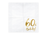 Serviettes de table 60e anniversaire, blanc, 33x33cm (1 pqt. / 20 pc.)