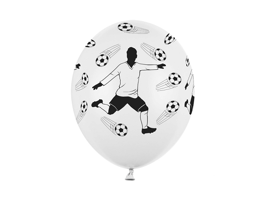 Balony 30cm, Piłkarz i piłki, Pastel White (1 op. / 6 szt.)