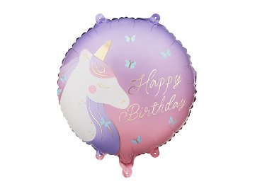Foil balloon tablet Happy Birthday with unicorn, 35x35 cm, mix
