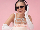 Cake topper Happy Birthday, 18x16.5 cm, silver glitter