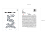 Standing foil balloon Number ''5'', 70cm, silver