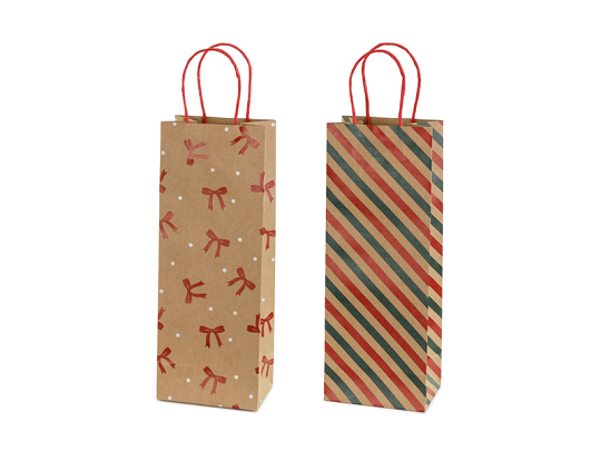 Torebki prezentowe Paski i kokardy, 12.5x33.5x9 cm, kraft (1 op. / 6 szt.)