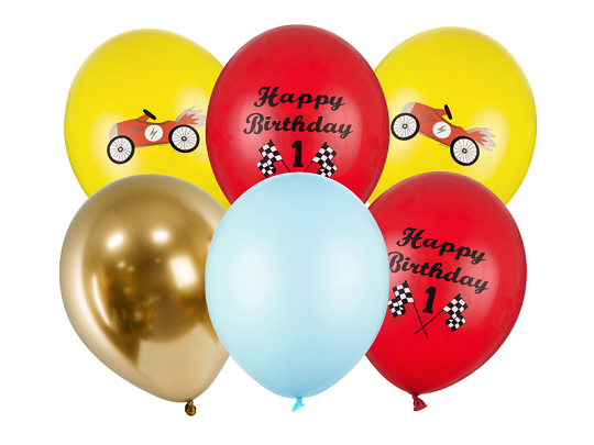 Balony 30cm, Happy Birthday, mix (1 op. / 6 szt.)