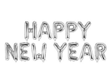 Balon foliowy Happy New Year, 422x46 cm, srebrny