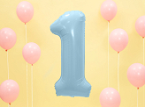 Ballon Mylar Chiffre ''1'', 86cm, bleu clair