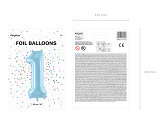 Ballon Mylar Chiffre ''1'', 86cm, bleu clair