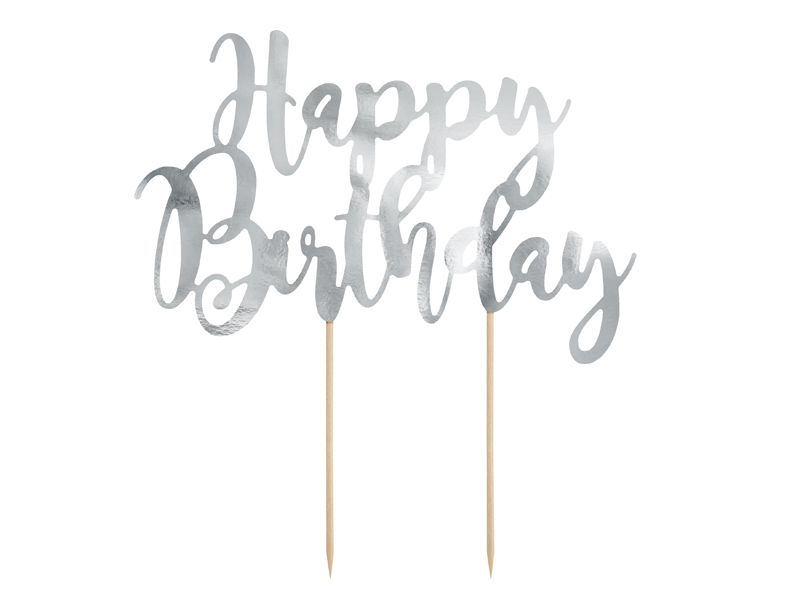 Tårttoppers – Happy Birthday – silver – 22.5 cm