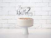Cake topper Happy Birthday, silver, 22.5cm
