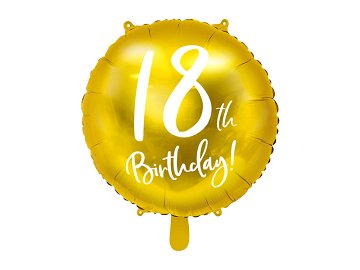 Folien-Luftballon 18th Birthday, in Goldfarbe, 45cm