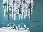 Party curtain - Flowers, white, 180cm