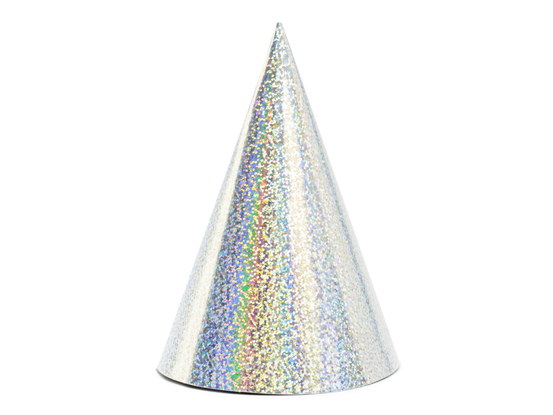 Holografisk hatt – silver – 16 cm – 6-pack