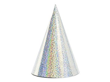 Holographic party hats, silver, 16cm (1 pkt / 6 pc.)