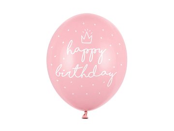 Balony 30cm, happy birthday, P. Baby Pink (1 op. / 6 szt.)
