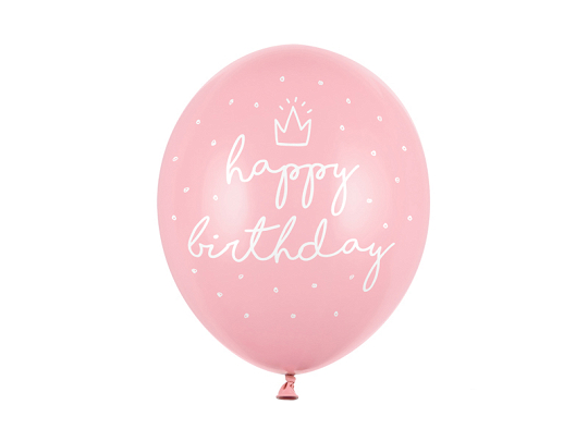 Ballons 30 cm, joyeux anniversaire, Rose bébé pastel (1 pqt. / 6 pc.)