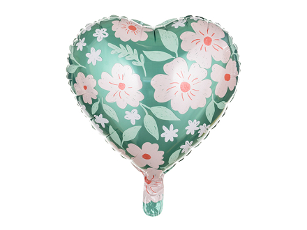 Ballon en Mylar Coeur avec fleurs, 45 cm, mélange