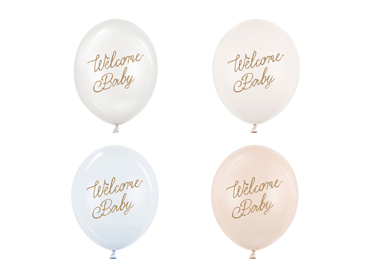 Balony 30 cm, Welcome Baby, mix niebieski (1 op. / 50 szt.)