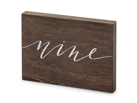 Wooden table number, ''Nine'', 2x18x12.5 cm