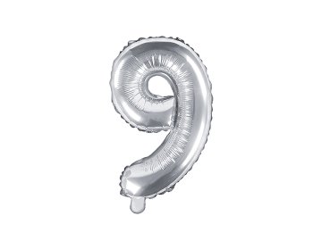 Foil Balloon Number ''9'', 35cm, silver