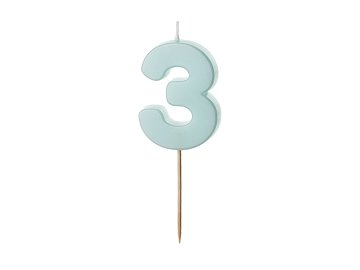 Birthday candle Numeral 3, light blue, size 5.5 cm