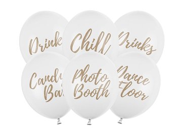 Balony 30cm, Candy Bar, Chill, Dance Floor, Drinks, Photo Booth, Pastel Pure White (1 op. / 6 szt.)