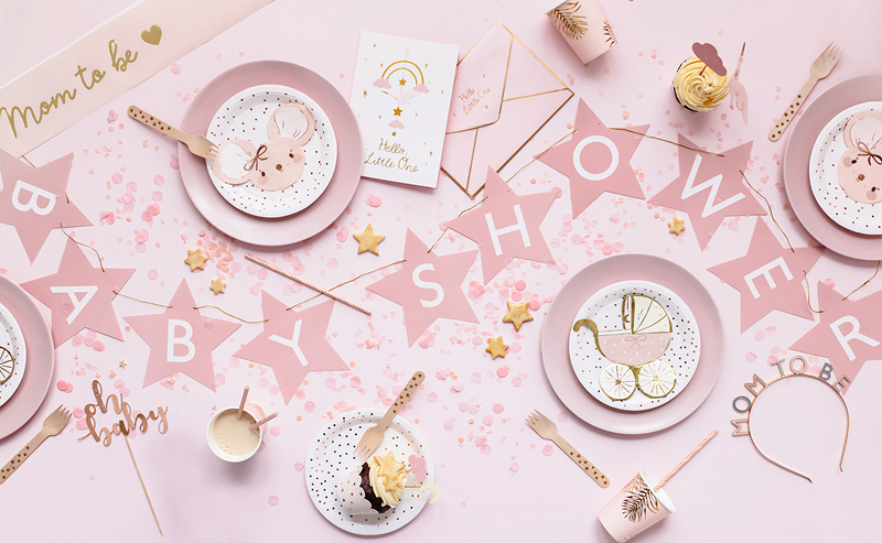Party Deco Striscione per baby shower, 290 x 16,5 cm, rosa
