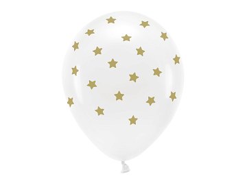 Balony Eco 33 cm pastelowe,  Gwiazdki, biały (1 op. / 6 szt.)